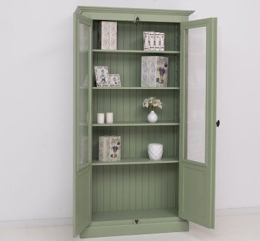 Landhaus Vitrine Salbei Grün 110x210x40 cm Kiefernholz massiv