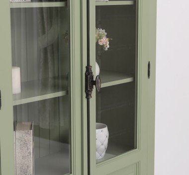 Landhaus Vitrine Salbei Grün 110x210x40 cm Kiefernholz massiv