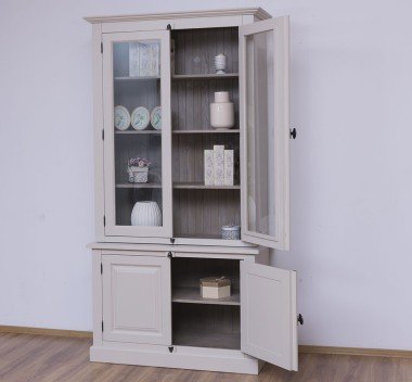 Vitrine 120x228x50 cm Kiefernholz massiv mit 4 Türen