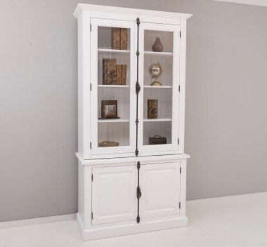 Landhaus Vitrine Weiß 120x228x50 cm Kiefernholz massiv