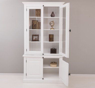 Landhaus Vitrine Weiß 120x228x50 cm Kiefernholz massiv