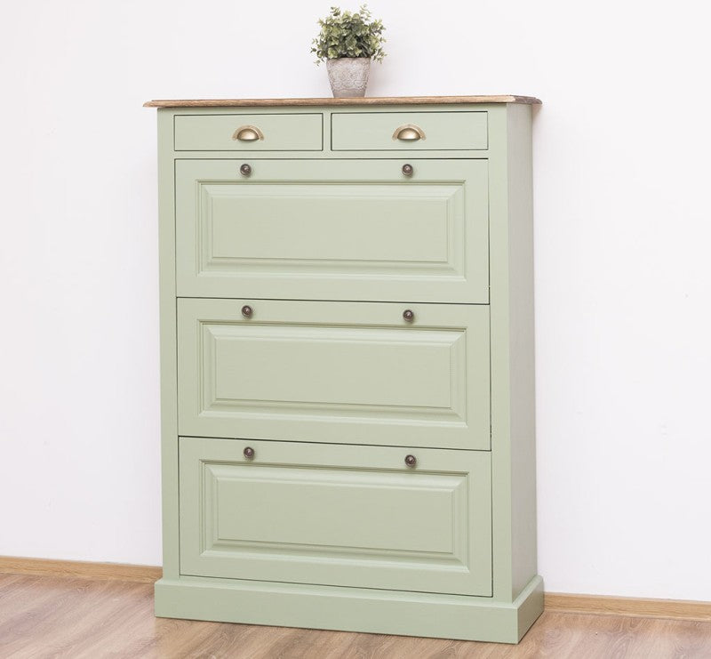 Schuhschrank Landhausmöbel Salbeigrün 103x140x35 cm Kieferholz
