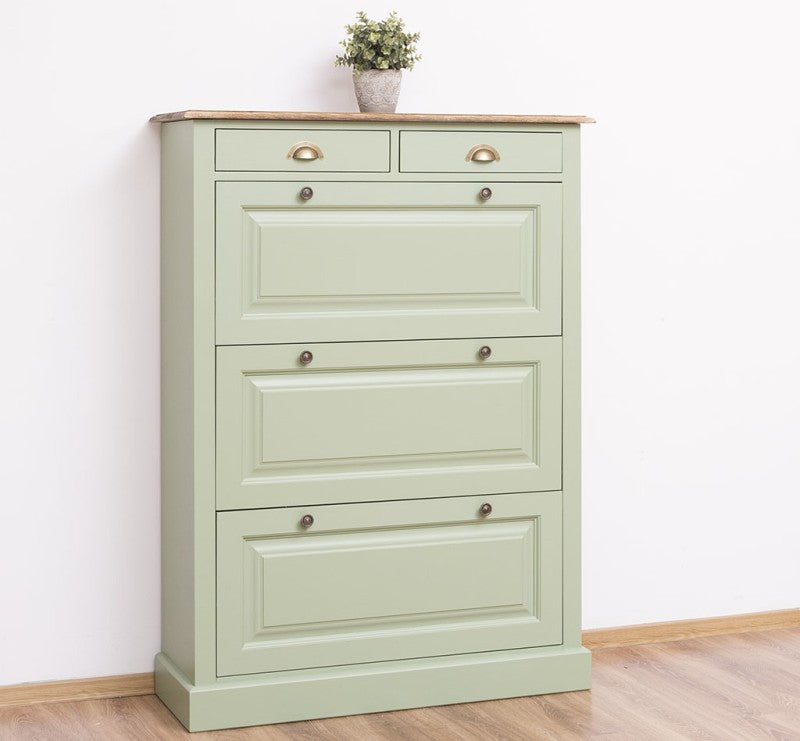 Schuhschrank Landhausmöbel Salbeigrün 103x140x35 cm Kieferholz