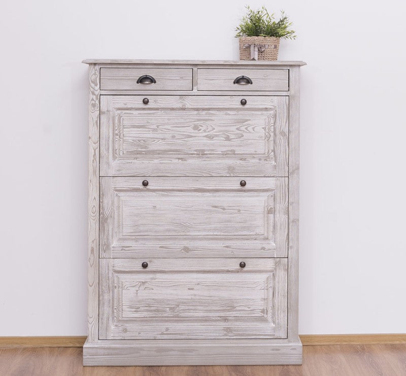 Schuhschrank Landhausmöbel Graukalk 103x140x35 cm Kieferholz