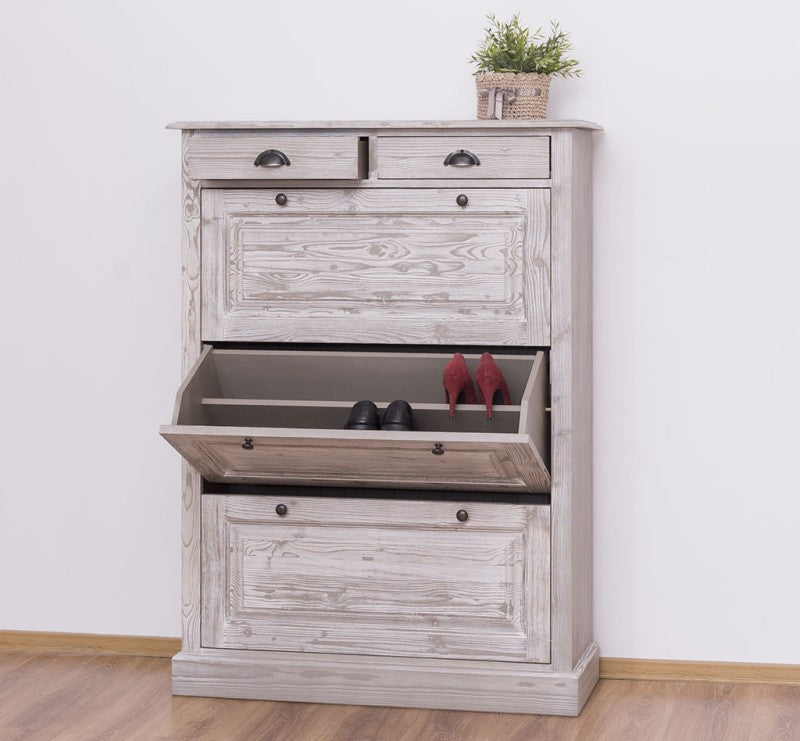 Schuhschrank Landhausmöbel Graukalk 103x140x35 cm Kieferholz