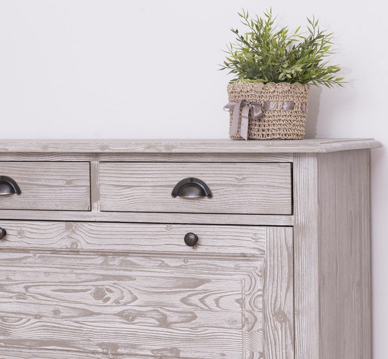 Schuhschrank Landhausmöbel Graukalk 103x140x35 cm Kieferholz