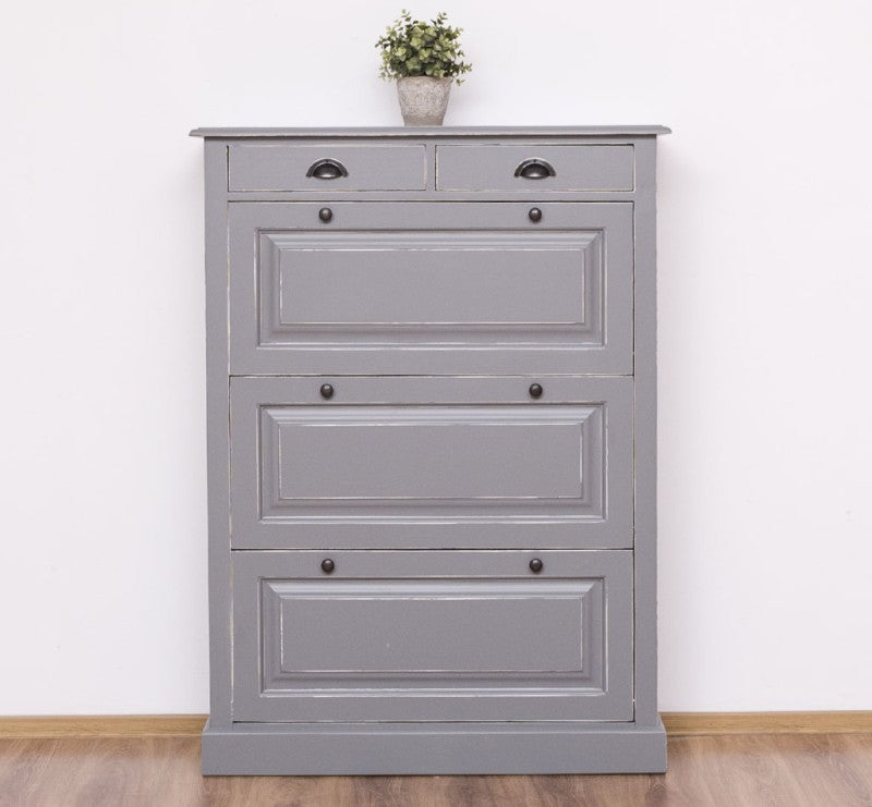 Schuhschrank Landhausmöbel Steingrau 103x140x35 cm Kieferholz