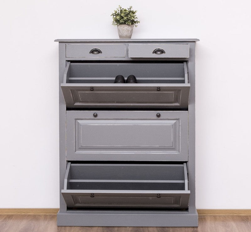 Schuhschrank Landhausmöbel Steingrau 103x140x35 cm Kieferholz