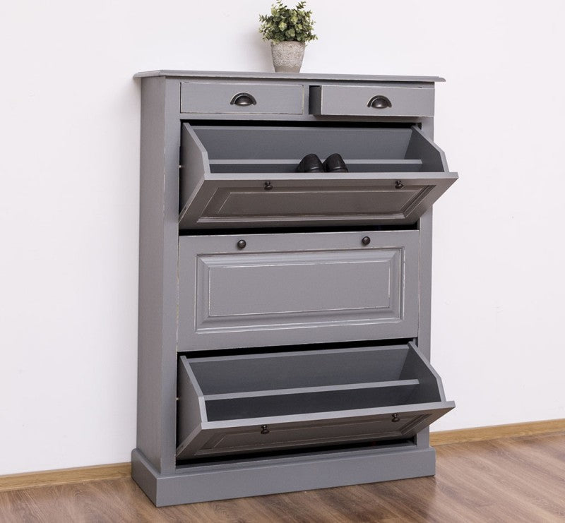 Schuhschrank Landhausmöbel Steingrau 103x140x35 cm Kieferholz