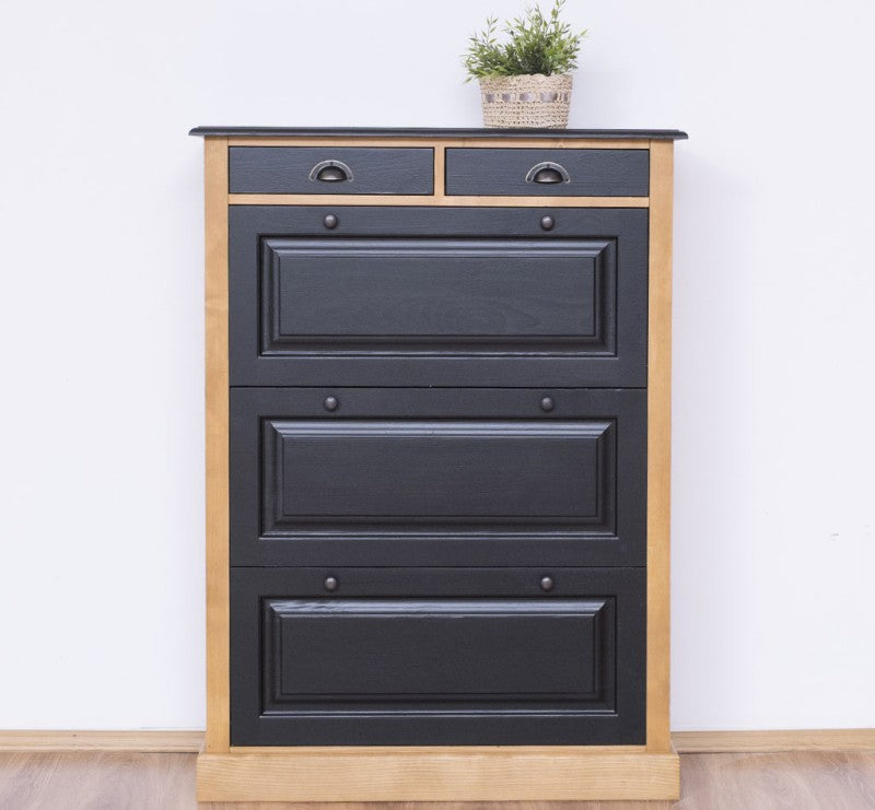 Schuhschrank Landhausmöbel Schwarz und Natur 103x140x35 cm Kieferholz