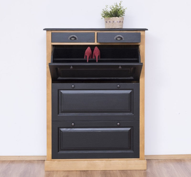 Schuhschrank Landhausmöbel Schwarz und Natur 103x140x35 cm Kieferholz