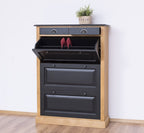 Schuhschrank Landhausmöbel Schwarz und Natur 103x140x35 cm Kieferholz