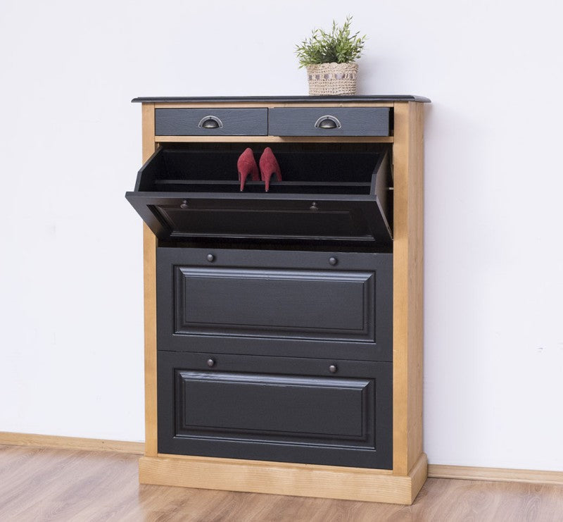 Schuhschrank Landhausmöbel Schwarz und Natur 103x140x35 cm Kieferholz