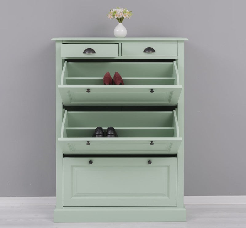 Schuhschrank Landhausmöbel Mintgrün 103x140x35 cm Kieferholz