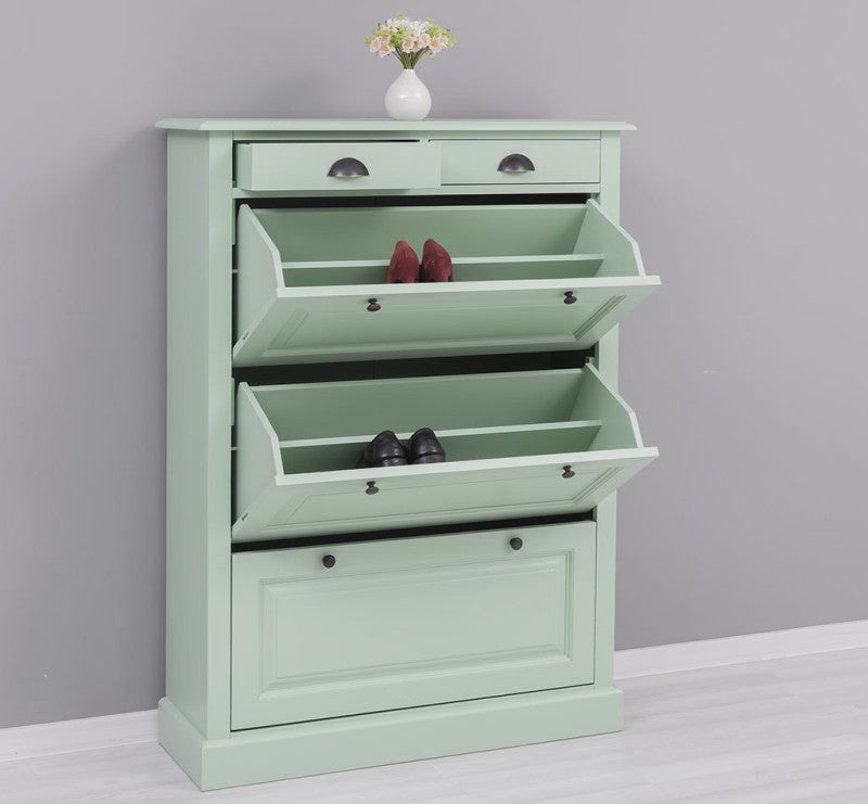 Schuhschrank Landhausmöbel Mintgrün 103x140x35 cm Kieferholz
