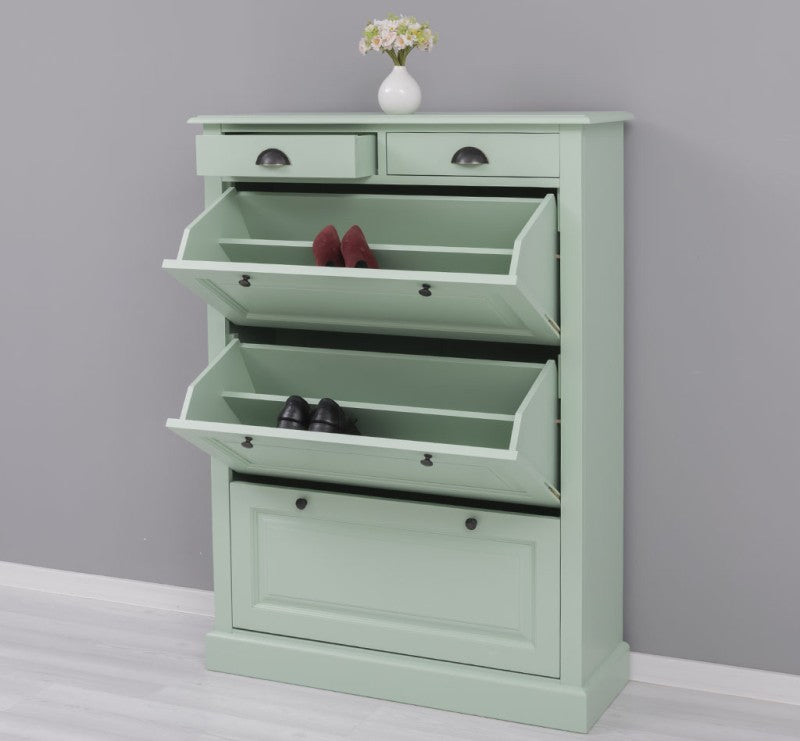 Schuhschrank Landhausmöbel Mintgrün 103x140x35 cm Kieferholz