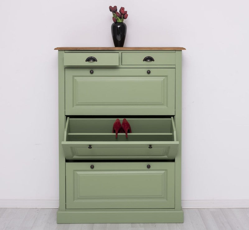 Schuhschrank Landhausmöbel Grün 103x140x35 cm Kieferholz