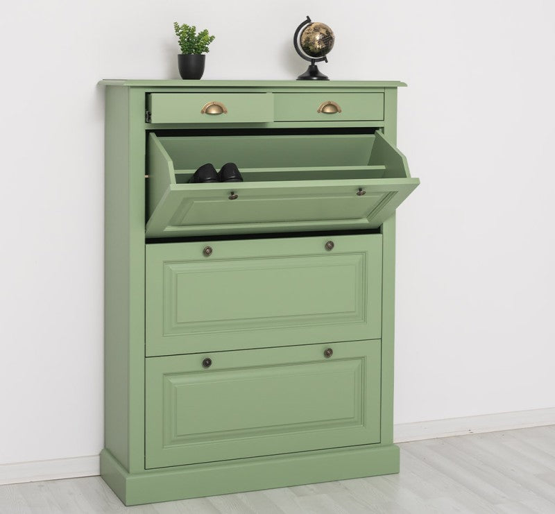 Schuhschrank Landhausmöbel Grün 103x140x35 cm Kieferholz