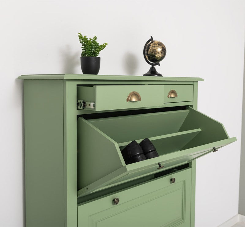 Schuhschrank Landhausmöbel Grün 103x140x35 cm Kieferholz
