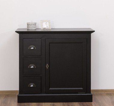 Landhaus Kommode Schwarz 101x90x49 cm Kiefernholz massiv