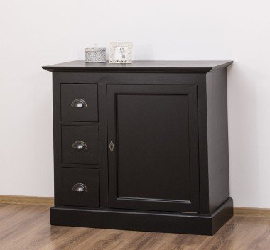 Landhaus Kommode Schwarz 101x90x49 cm Kiefernholz massiv