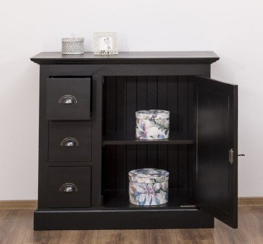 Landhaus Kommode Schwarz 101x90x49 cm Kiefernholz massiv