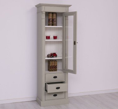 Landhaus Schrank Grau Beige 65x197x39 cm Kiefernholz massiv