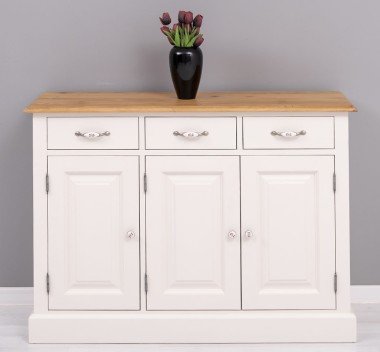 Sideboard Landhausmöbel Weiß Natur 120x85x35 cm Kiefernholz Eichenholz massiv
