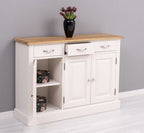 Sideboard Landhausmöbel Weiß Natur 120x85x35 cm Kiefernholz Eichenholz massiv
