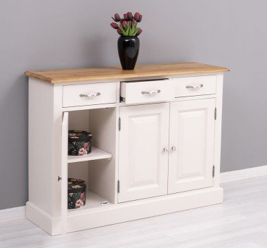 Sideboard Landhausmöbel Weiß Natur 120x85x35 cm Kiefernholz Eichenholz massiv