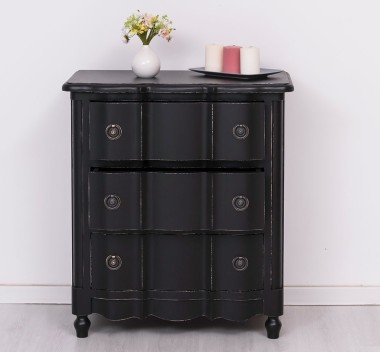 Landhaus Kommode Schwarz 80x90x46 cm Kiefernholz massiv