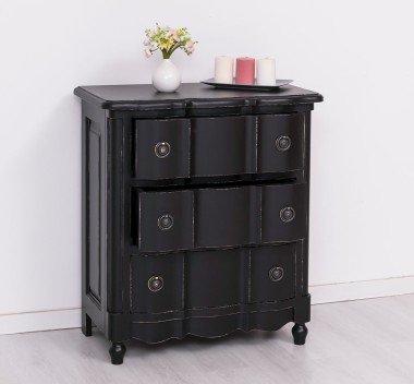 Landhaus Kommode Schwarz 80x90x46 cm Kiefernholz massiv