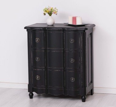 Landhaus Kommode Schwarz 80x90x46 cm Kiefernholz massiv