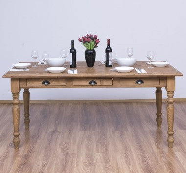Esstisch mit 3 Schubladen Kiefernholz Massiv gewachst 160x78x90 cm