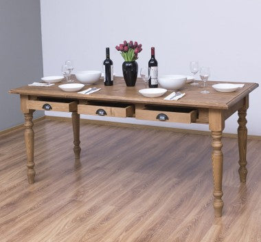 Esstisch mit 3 Schubladen Kiefernholz Massiv gewachst 160x78x90 cm