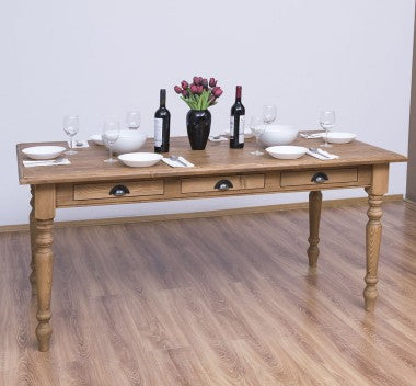Esstisch mit 3 Schubladen Kiefernholz Massiv gewachst 160x78x90 cm