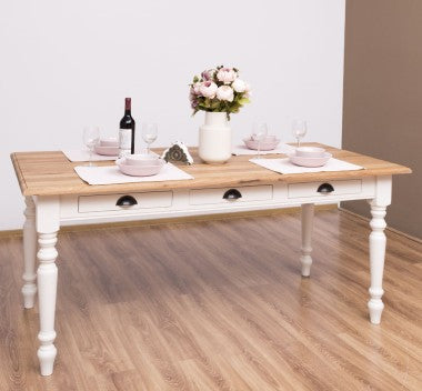 Esstisch mit 3 Schubladen Kiefernholz Eichenholz Massiv 160x78x90 cm