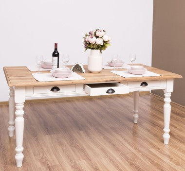 Esstisch mit 3 Schubladen Kiefernholz Eichenholz Massiv 160x78x90 cm