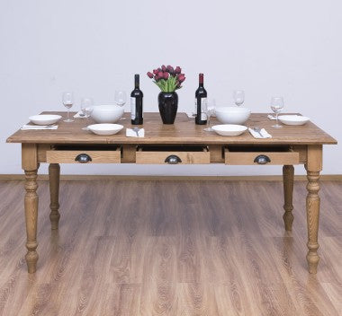 Esstisch mit 3 Schubladen Kiefernholz Massiv gewachst 180x78x90 cm