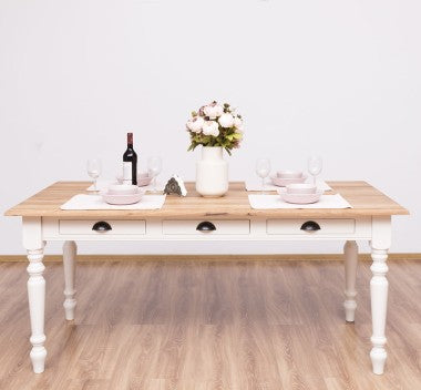 Esstisch mit 3 Schubladen Kiefernholz Eichenholz Massiv 180x78x90 cm