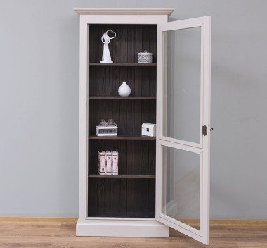 Landhaus Schrank Regal Vitrine Weiß 79x180x30 cm Kiefernholz massiv