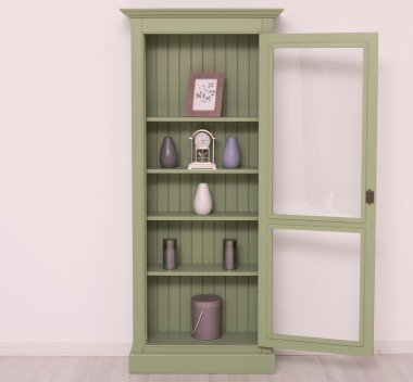 Landhausmöbel Vitrine Salbei Grün 79x180x30 cm  Kiefernholz massiv