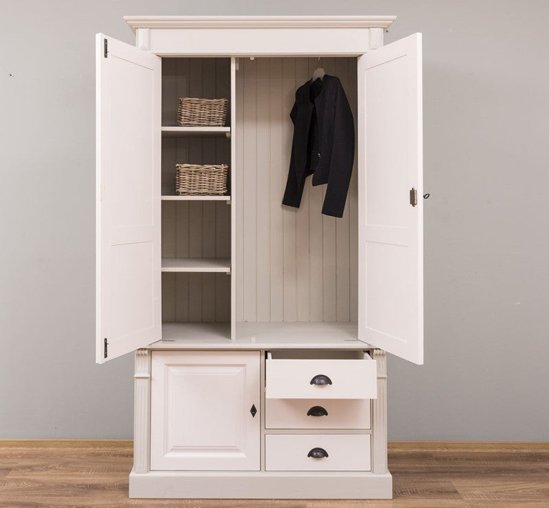 Landhaus Schrank Creme 121x210x59 cm Kiefernholz massiv