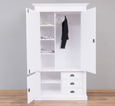 Landhaus Schrank Weiß 121x210x59 cm Kiefernholz massiv