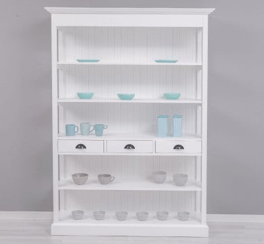 Landhaus Bücherregal Weiß Kiefernholz Massiv 141x197x39 cm