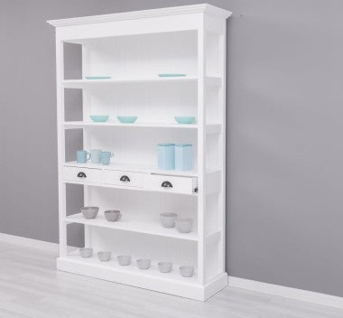 Landhaus Bücherregal Weiß Kiefernholz Massiv 141x197x39 cm