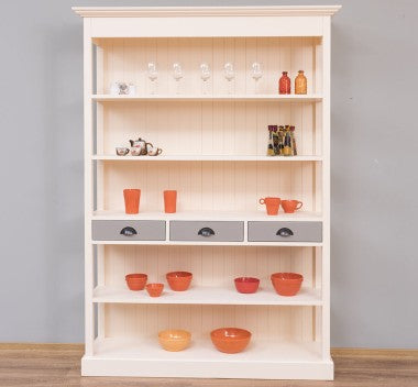 Landhausmöbel Bücherregal Weiß Kiefernholz Massiv 141x197x39 cm