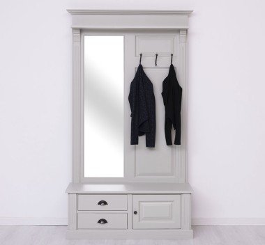 Garderobe mit Spiegel einer Tür und 2 Schubladen 121x210x41 cm Kiefernholz massiv
