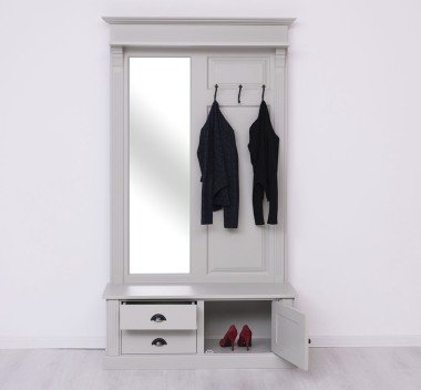 Garderobe mit Spiegel einer Tür und 2 Schubladen 121x210x41 cm Kiefernholz massiv