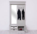 Garderobe mit Spiegel einer Tür und 2 Schubladen 121x210x41 cm Kiefernholz massiv